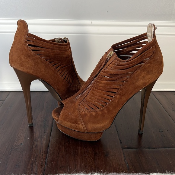 Tan Suede Bebe High Heels - Picture 2 of 4